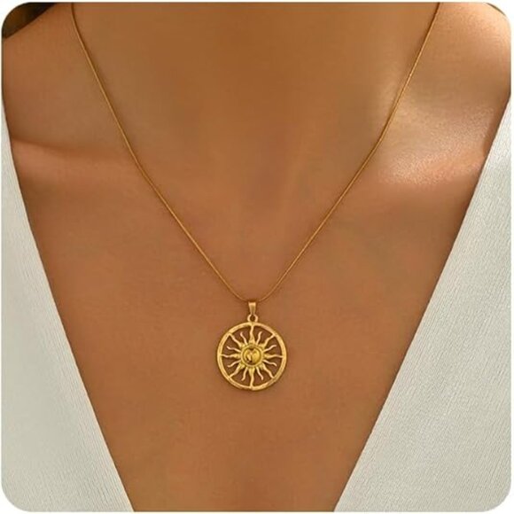 Neiman Marcus 18K Gold Plated Twist Round Sun Pendant Necklace - Picture 1 of 5